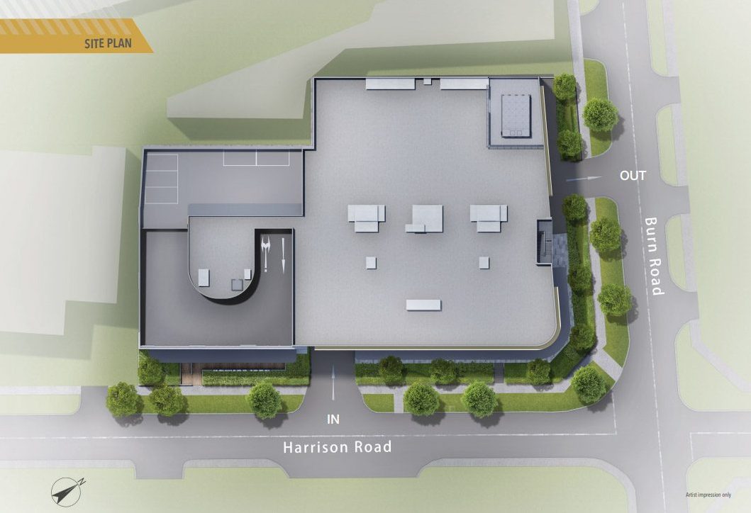 Harrison Food Building site plan with vehicular ramp and ingress/egress